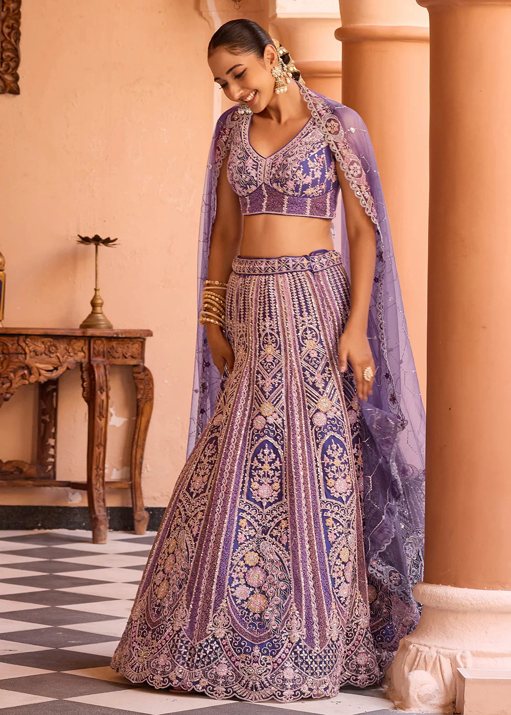 Adorable Purple Net Embroidered Bridesmaids Lehenga Choli - Image 5