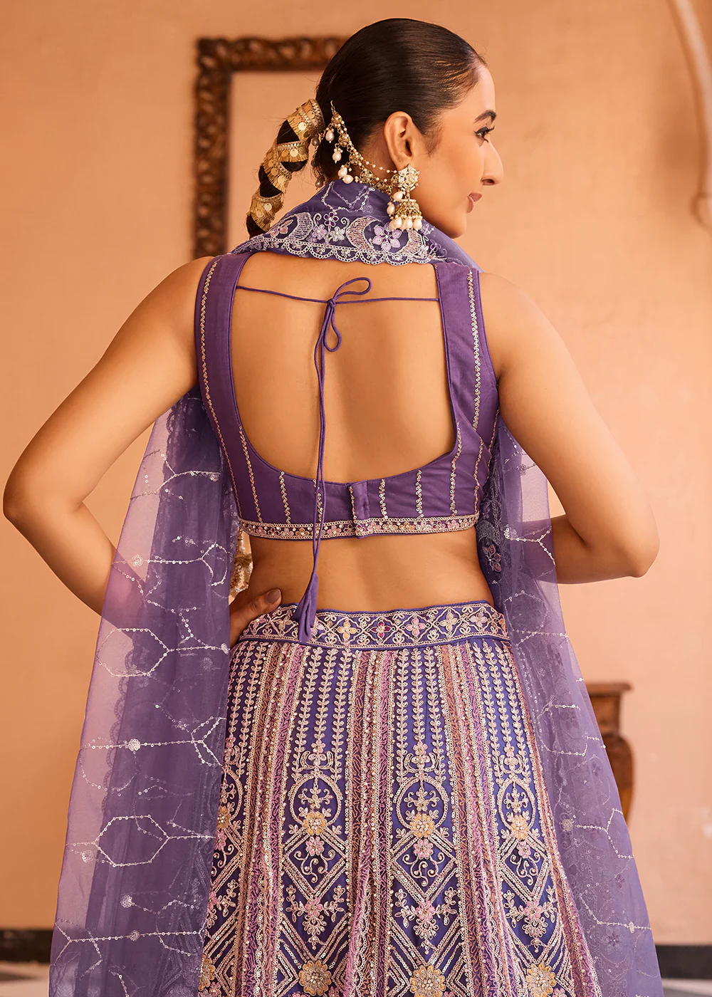 Adorable Purple Net Embroidered Bridesmaids Lehenga Choli - Image 8
