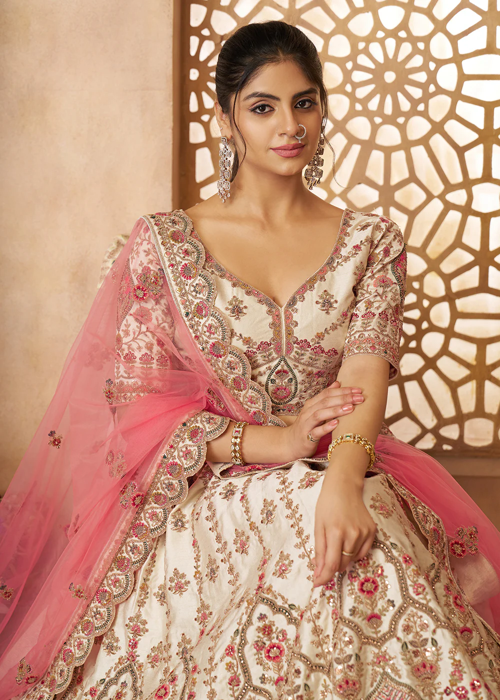 Adorable Cream Wedding Wear Lehenga Choli for Bridesmaids - Image 2