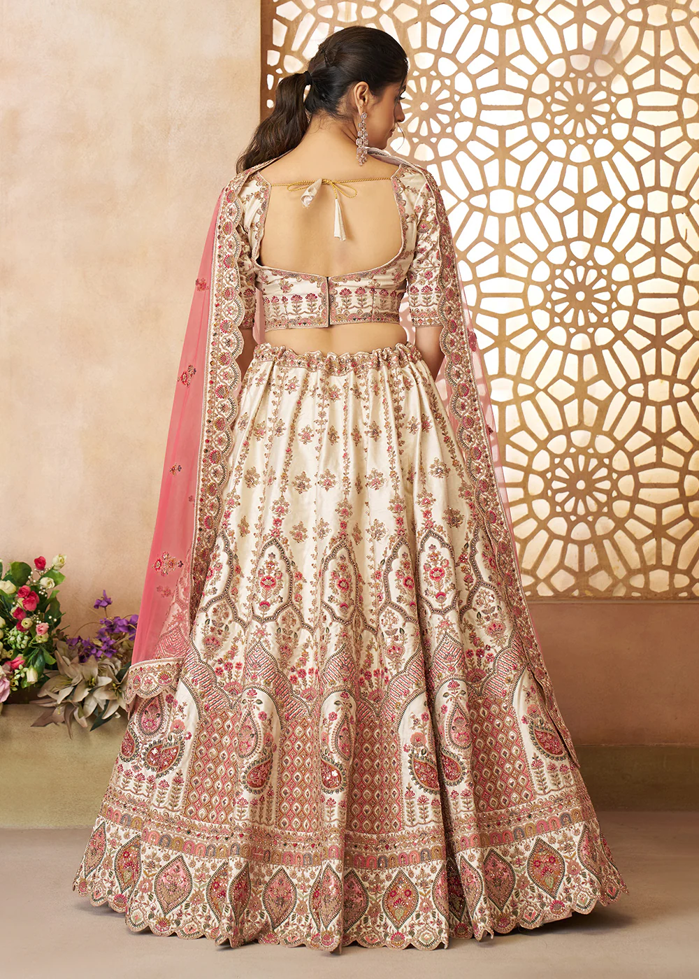 Adorable Cream Wedding Wear Lehenga Choli for Bridesmaids - Image 3