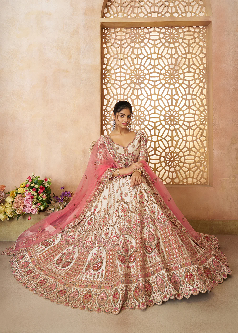 Adorable Cream Wedding Wear Lehenga Choli for Bridesmaids - Image 4