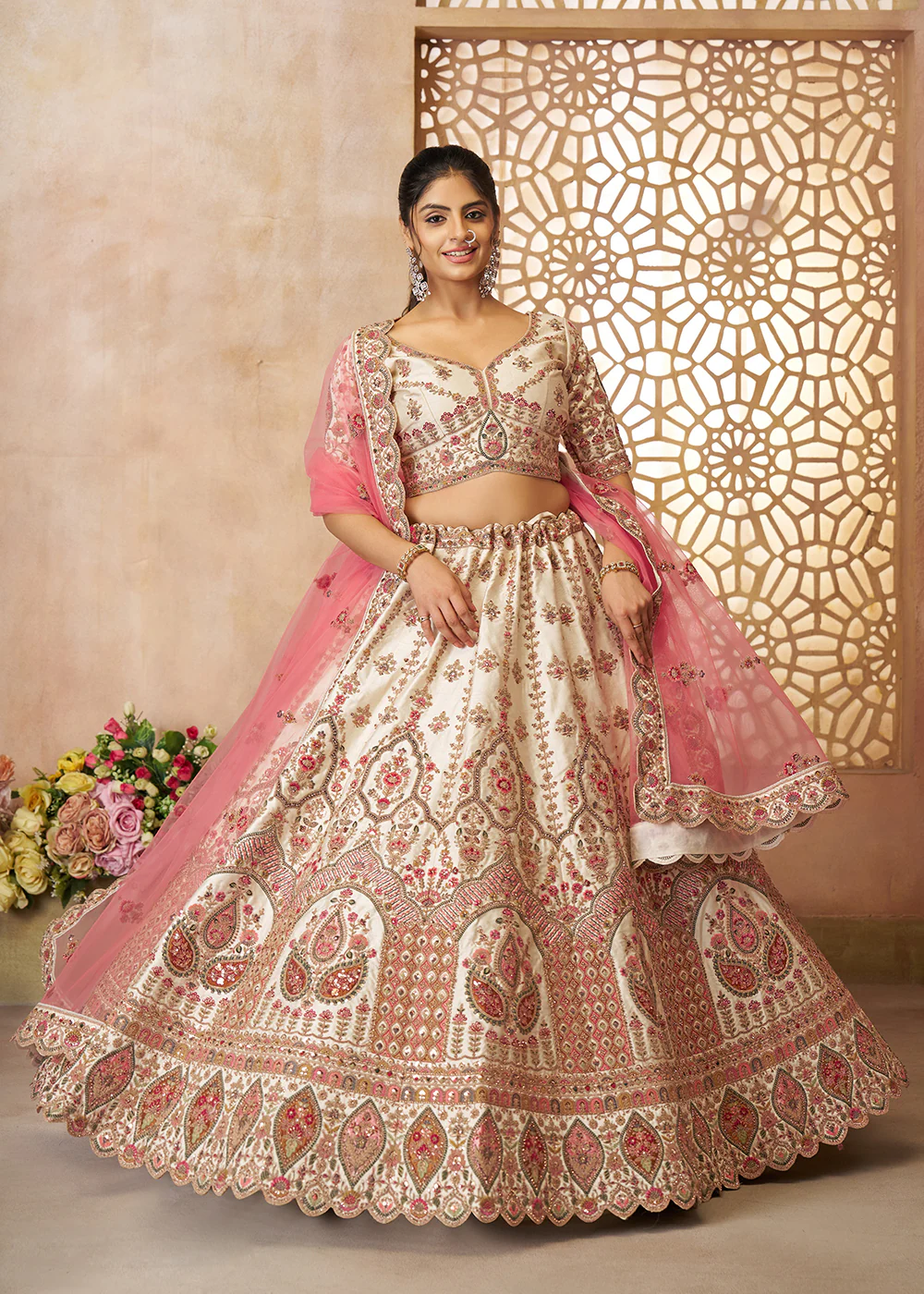 Adorable Cream Wedding Wear Lehenga Choli for Bridesmaids - Image 5