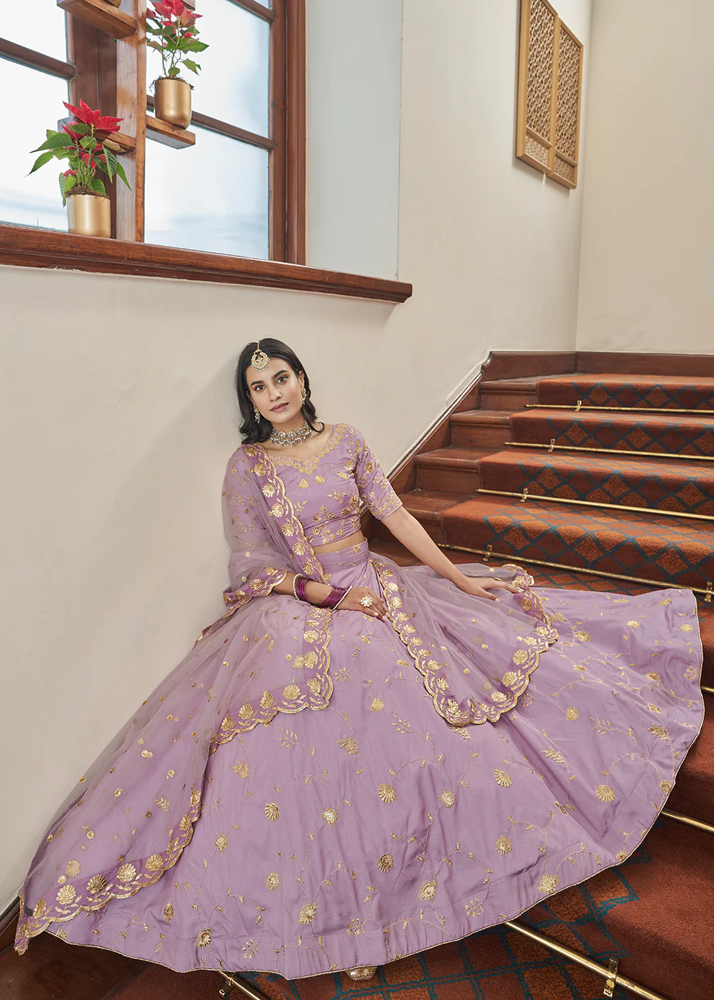 Adorning Art Silk Lavender Wedding Lehenga Choli - Image 3