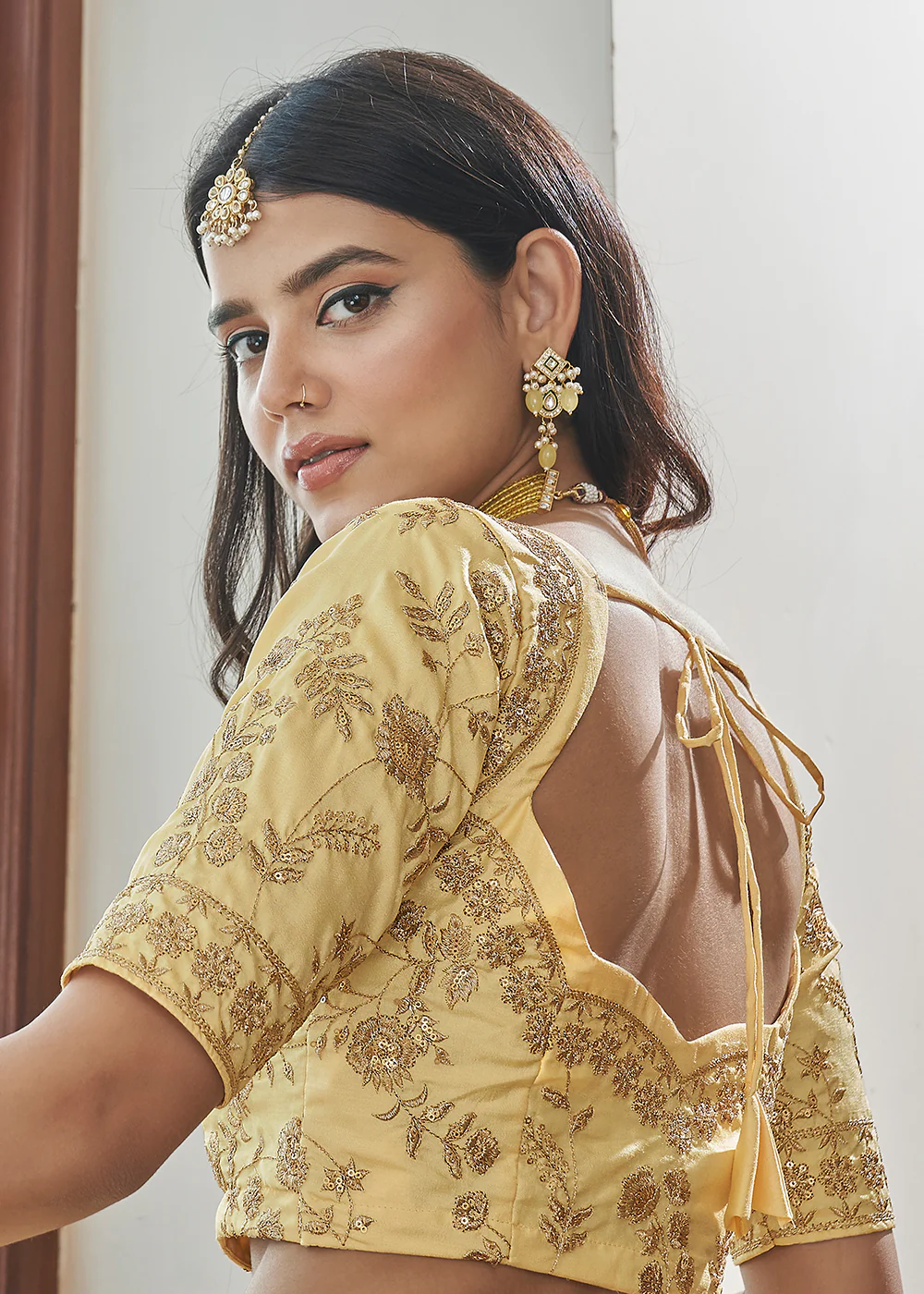 Adorning Art Silk Light Yellow Wedding Lehenga Choli - Image 4