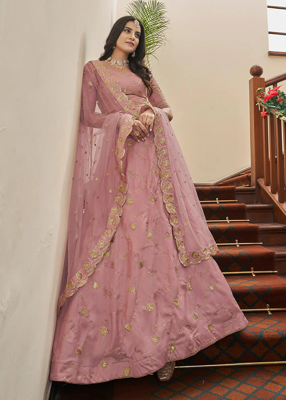 Adorning Art Silk Peach Wedding Lehenga Choli - Image 3