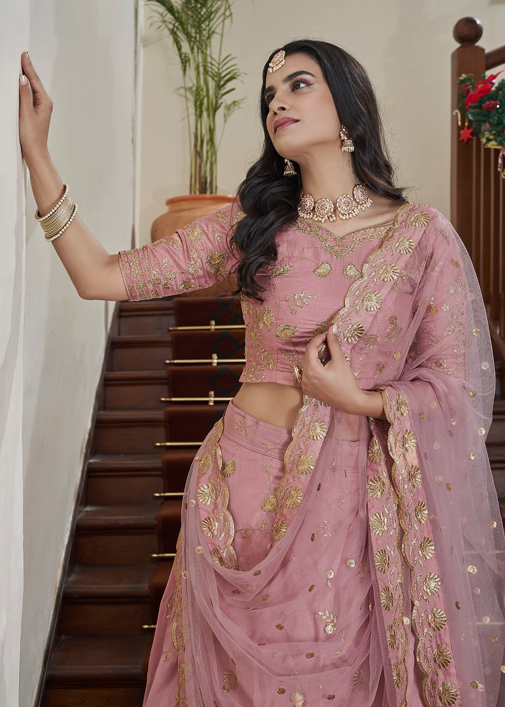 Adorning Art Silk Peach Wedding Lehenga Choli - Image 4