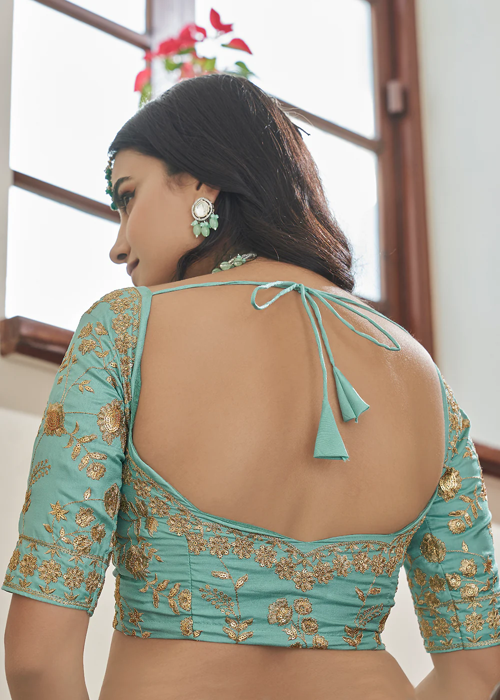 Adorning Art Silk Sky Blue Wedding Lehenga Choli - Image 5
