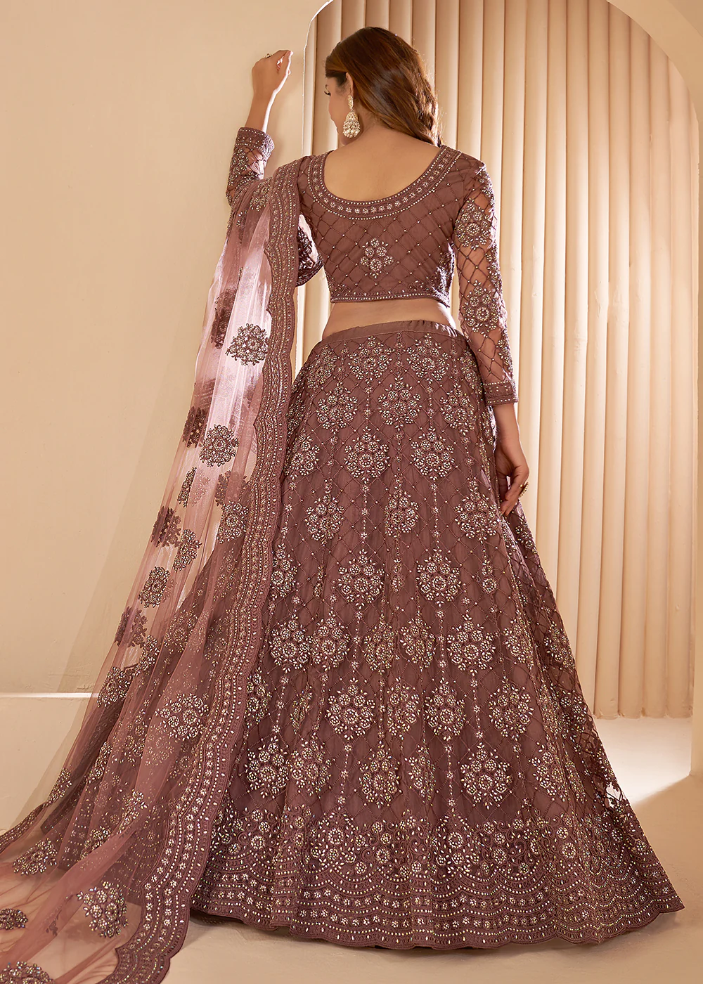 Adorning Brown Designer Bridesmaids Wedding Lehenga Choli - Image 4
