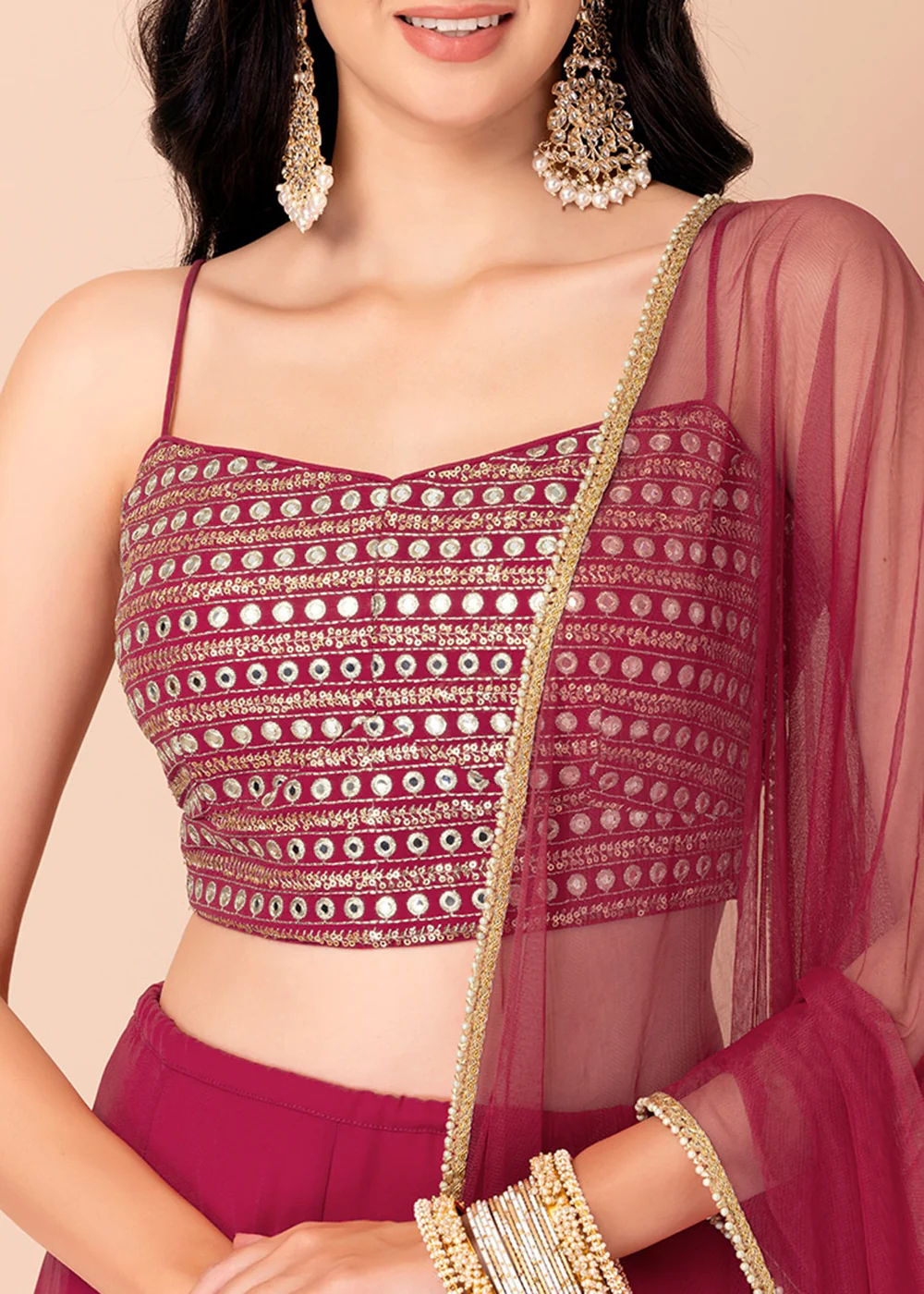 Adorning Pink Crop Top Style Party Wear Lehenga Choli - Image 2
