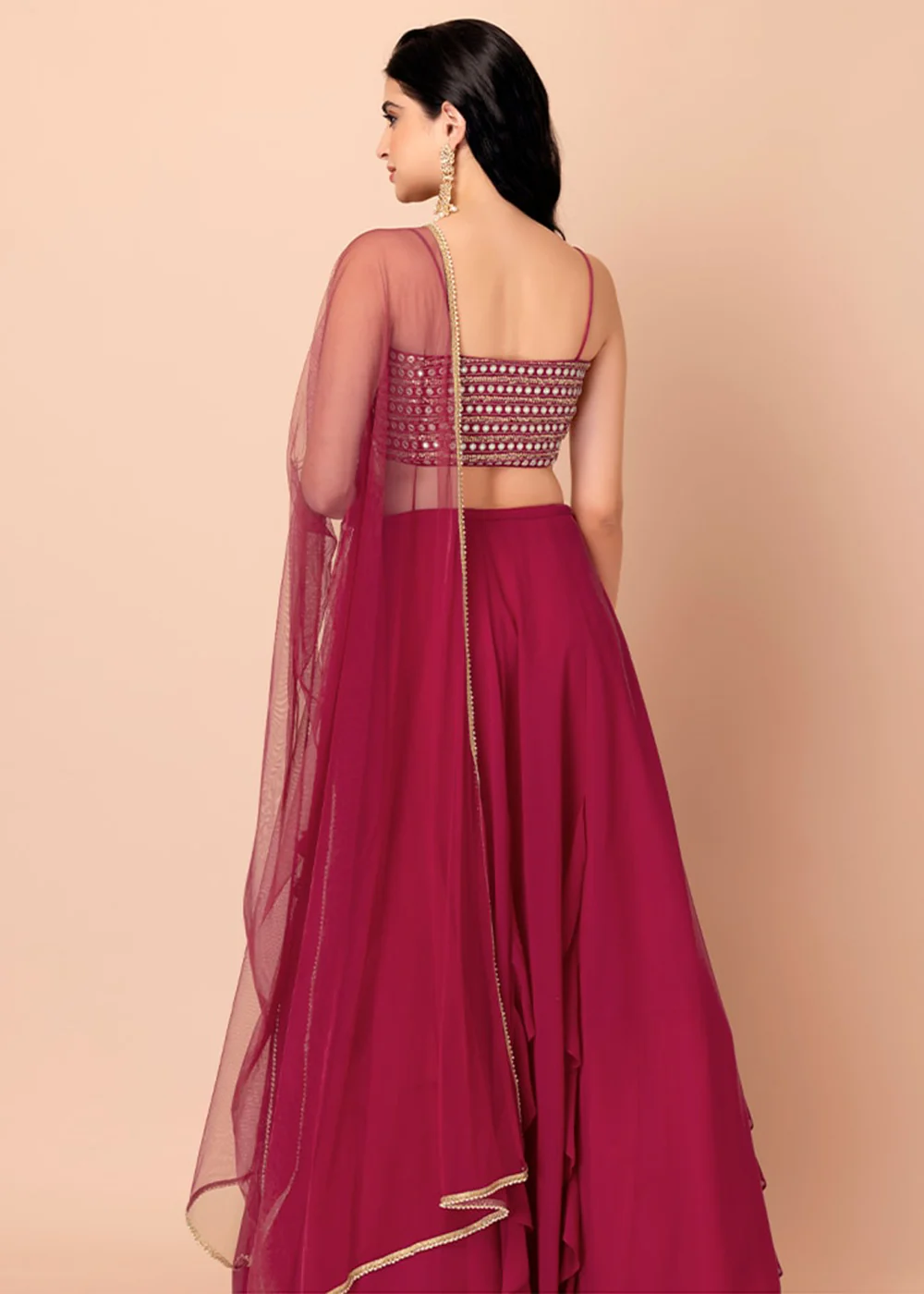 Adorning Pink Crop Top Style Party Wear Lehenga Choli - Image 3