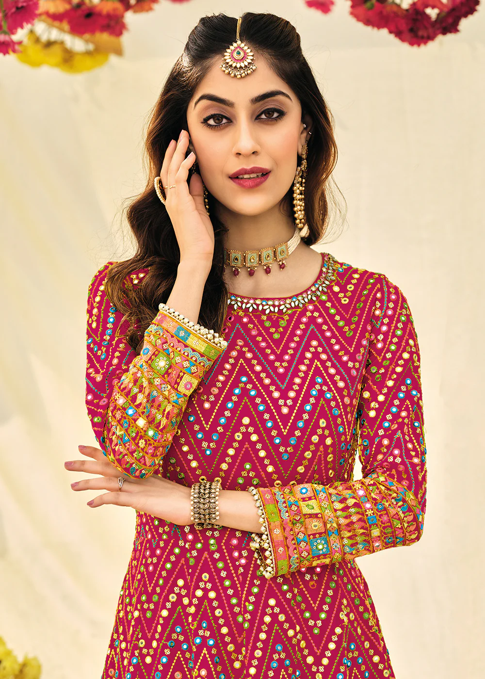 Adorning Pink Embroidered Georgette Anarkali Suit - Image 2