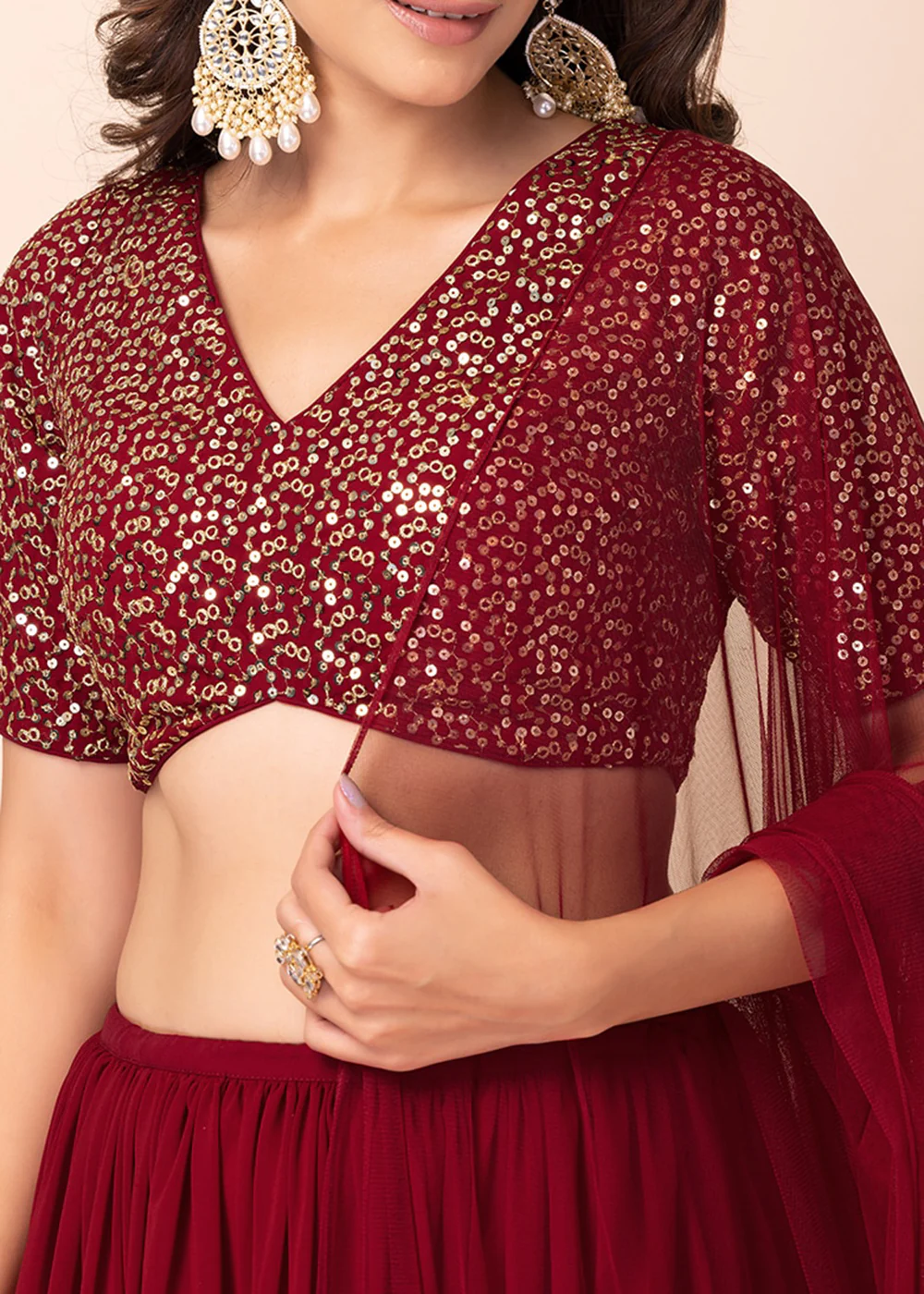 Adorning Red Designer Style Party Wear Lehenga Choli - Image 2