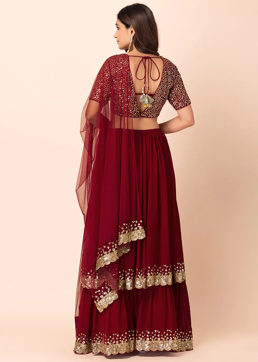 Adorning Red Designer Style Party Wear Lehenga Choli - Image 3