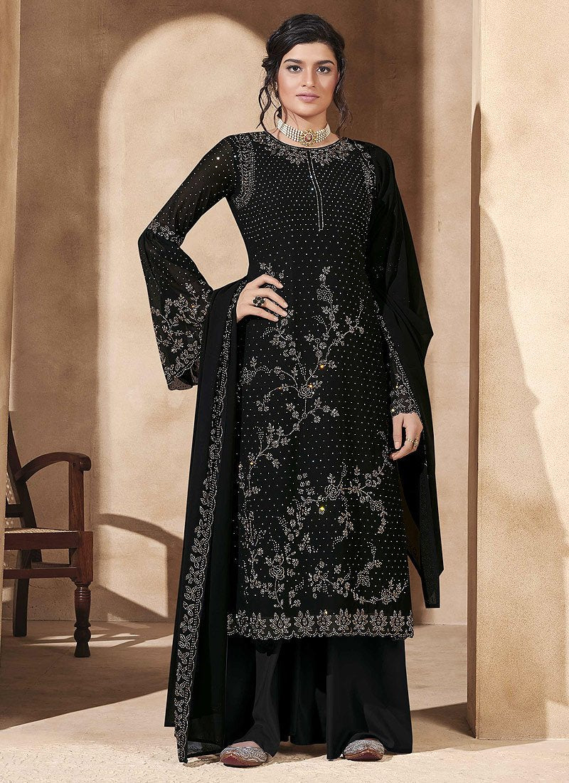 All Black Swarovski Embroidered Palazzo Suit