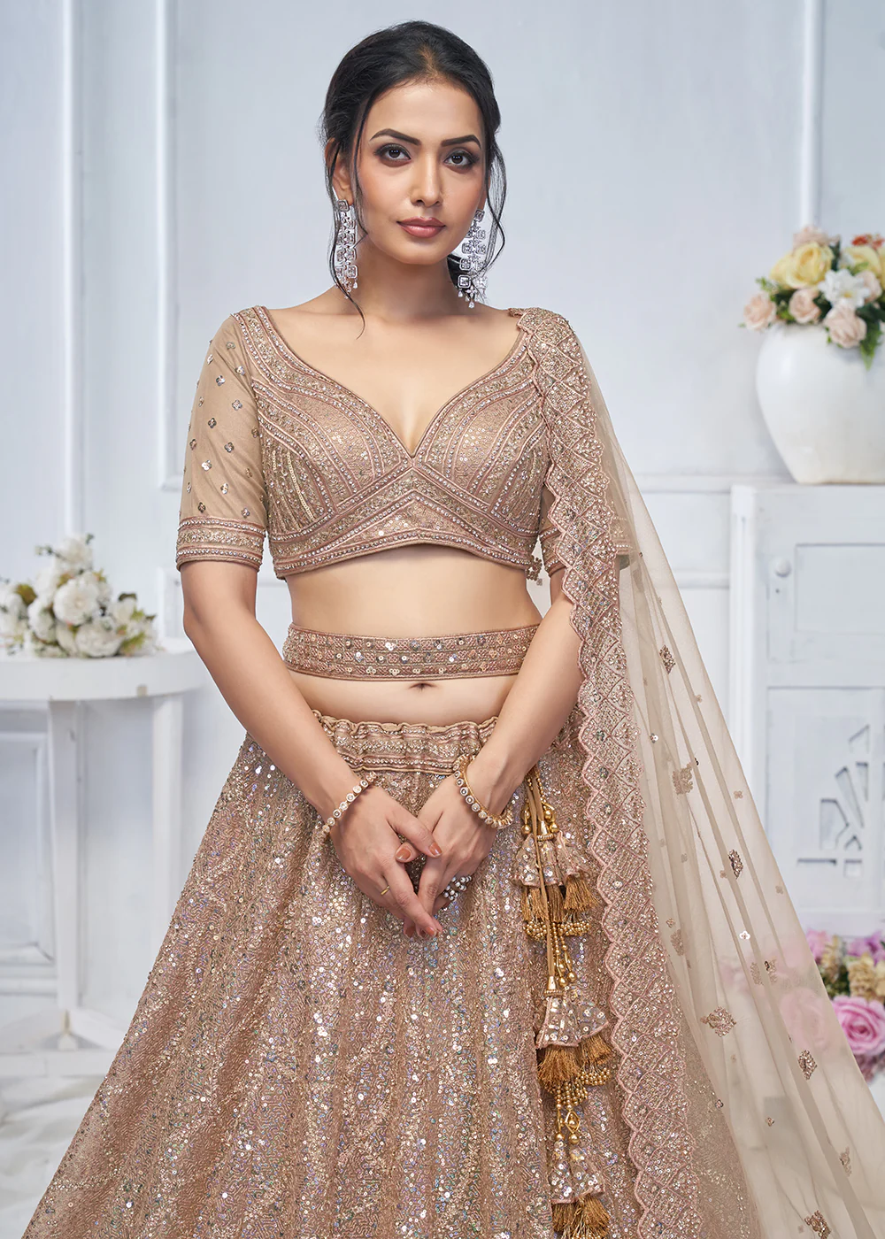 Alluring Brown Heavy Embroidered Bridesmaids Lehenga Choli - Image 2
