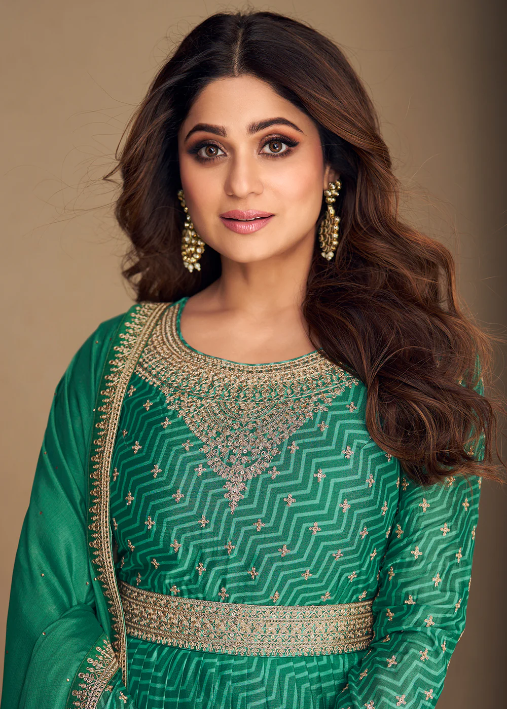 Alluring Chinon Silk Aqua Green Embroidered Engagement Wear Anarkali - Image 2