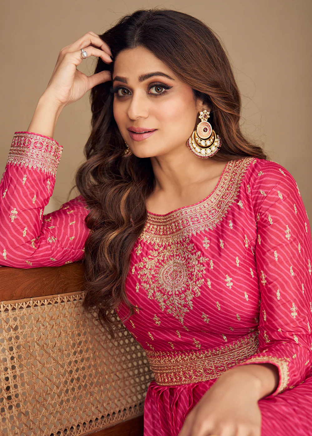 Alluring Chinon Silk Pink Embroidered Engagement Wear Anarkali - Image 2
