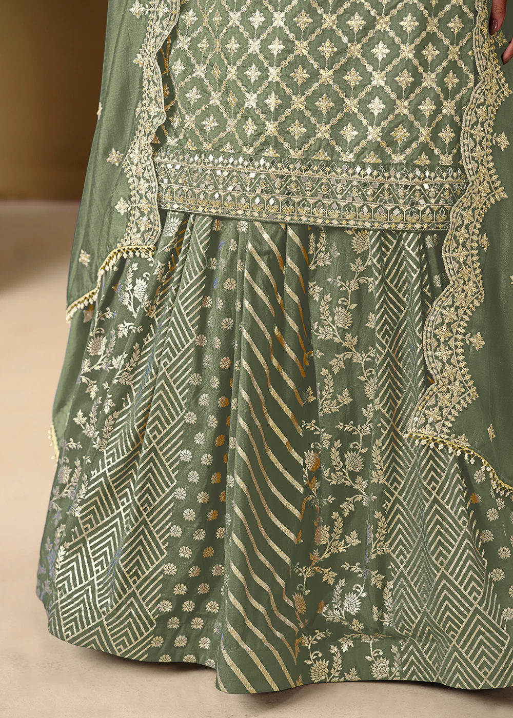 Alluring Green Lehenga Style Embroidered Festive Dress - Image 4