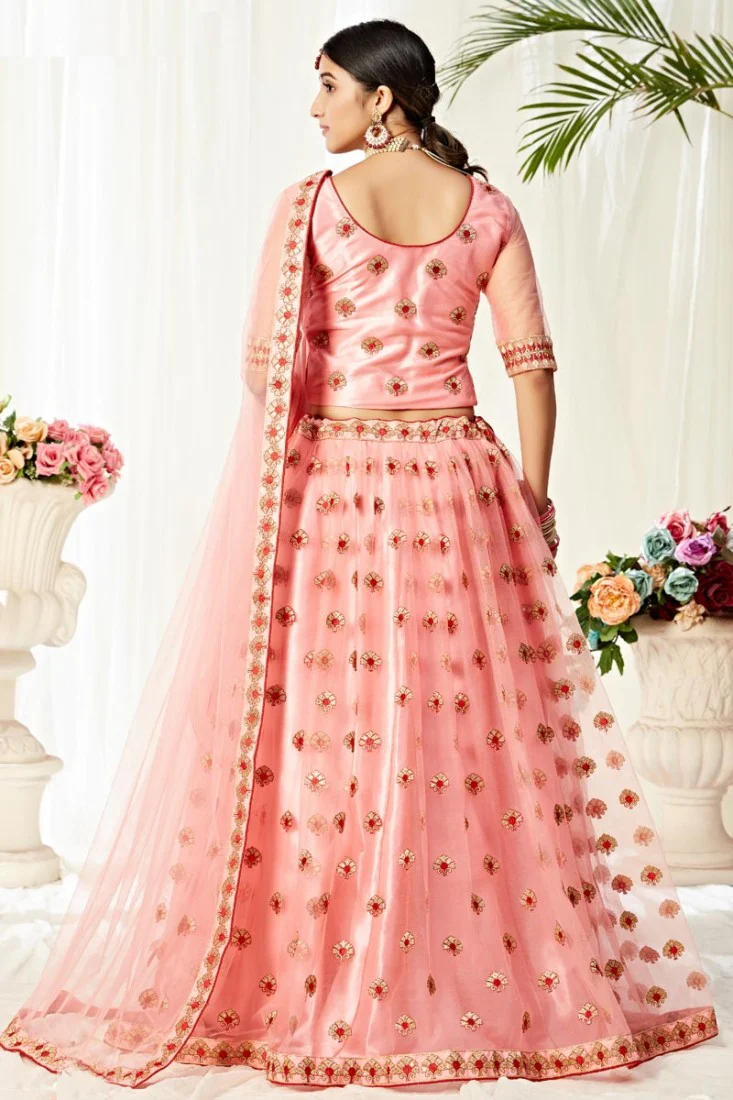 Alluring Peach Thread Embroidered A-Line Lehenga Choli - Image 3