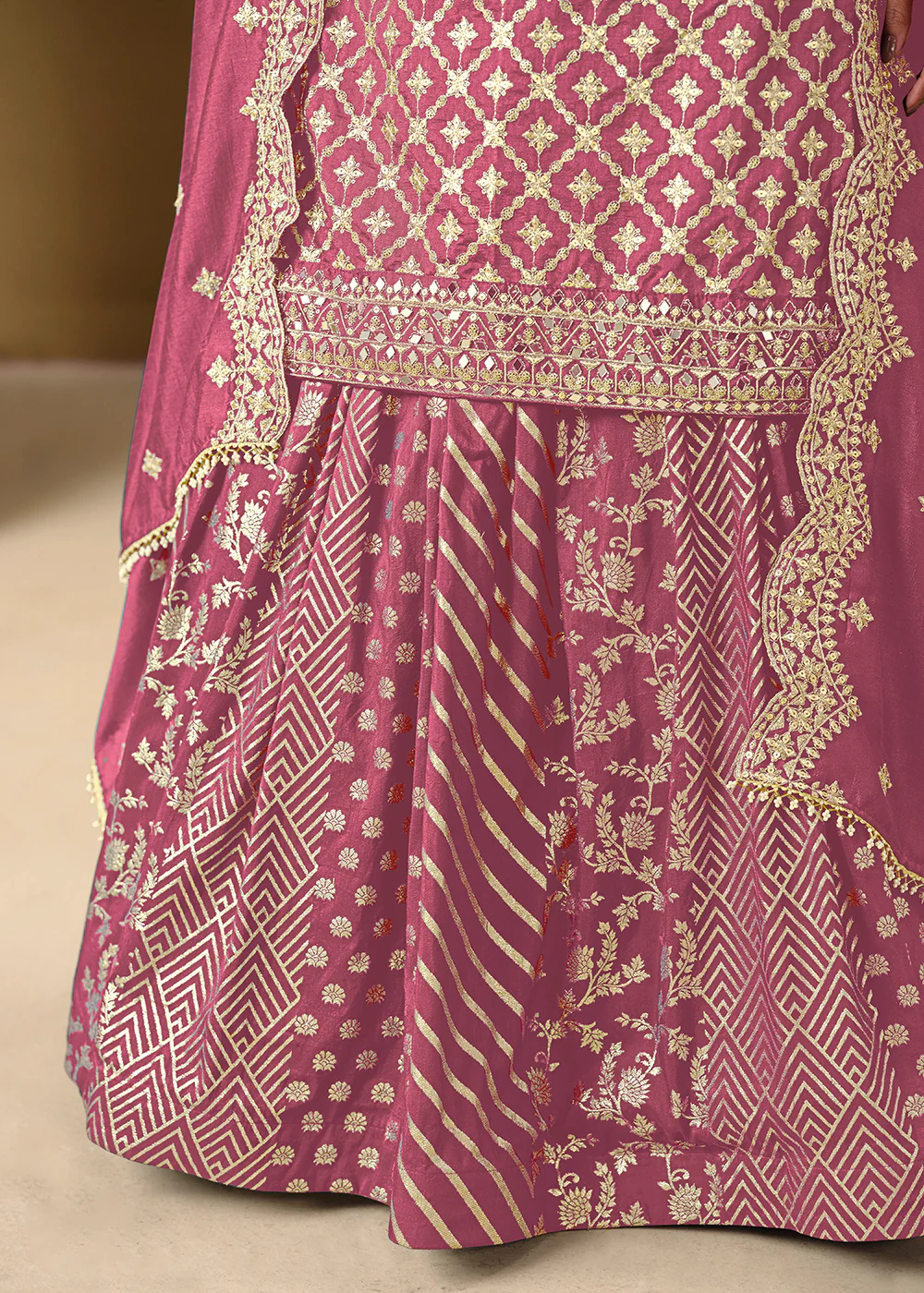 Alluring Pink Lehenga Style Embroidered Festive Dress - Image 4