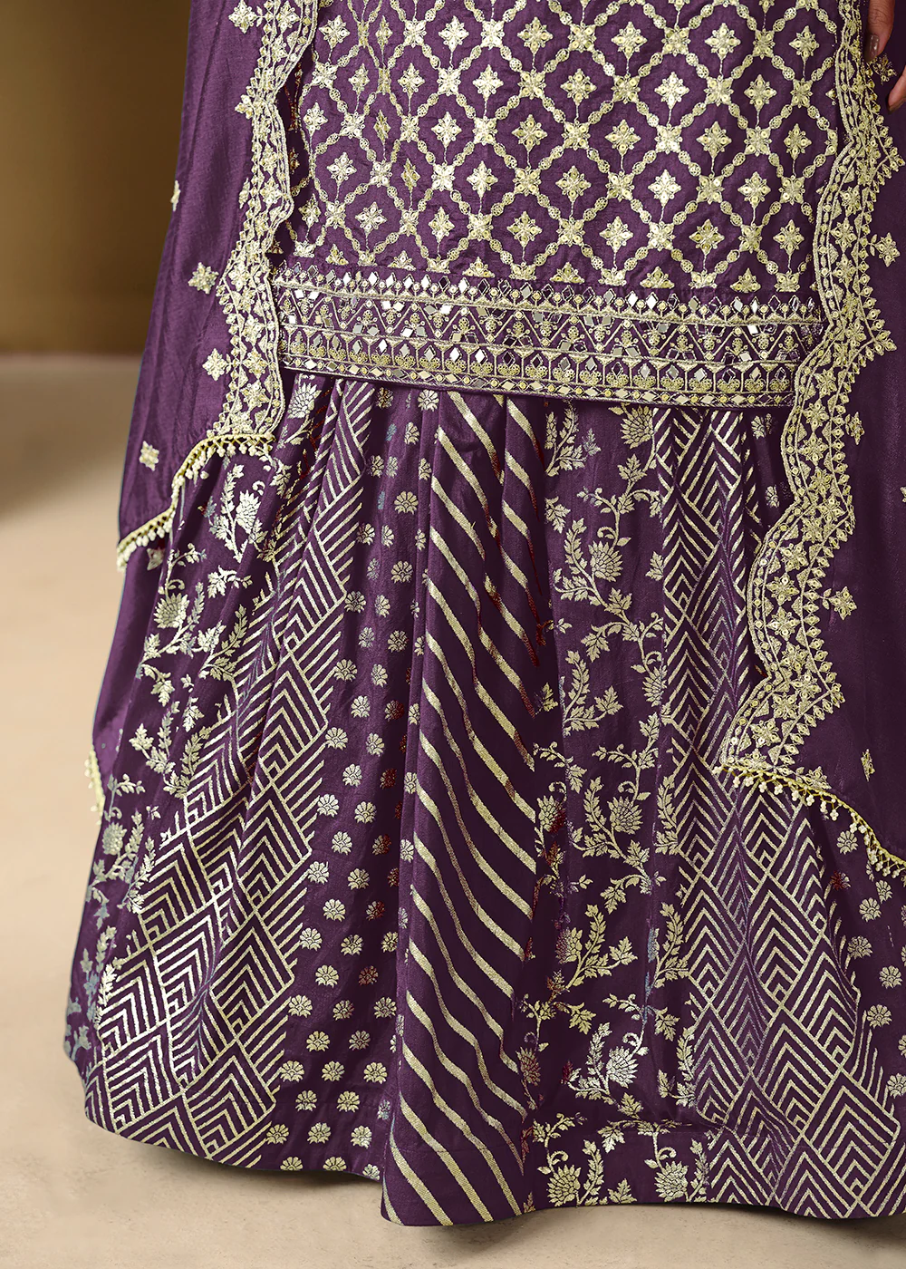 Alluring Purple Lehenga Style Embroidered Festive Dress - Image 4