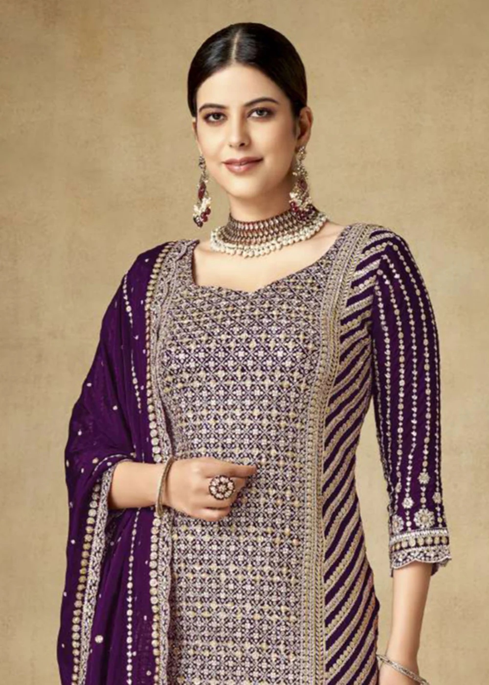 Alluring Purple Zari & Sequins Embroidered Gharara Suit - Image 2