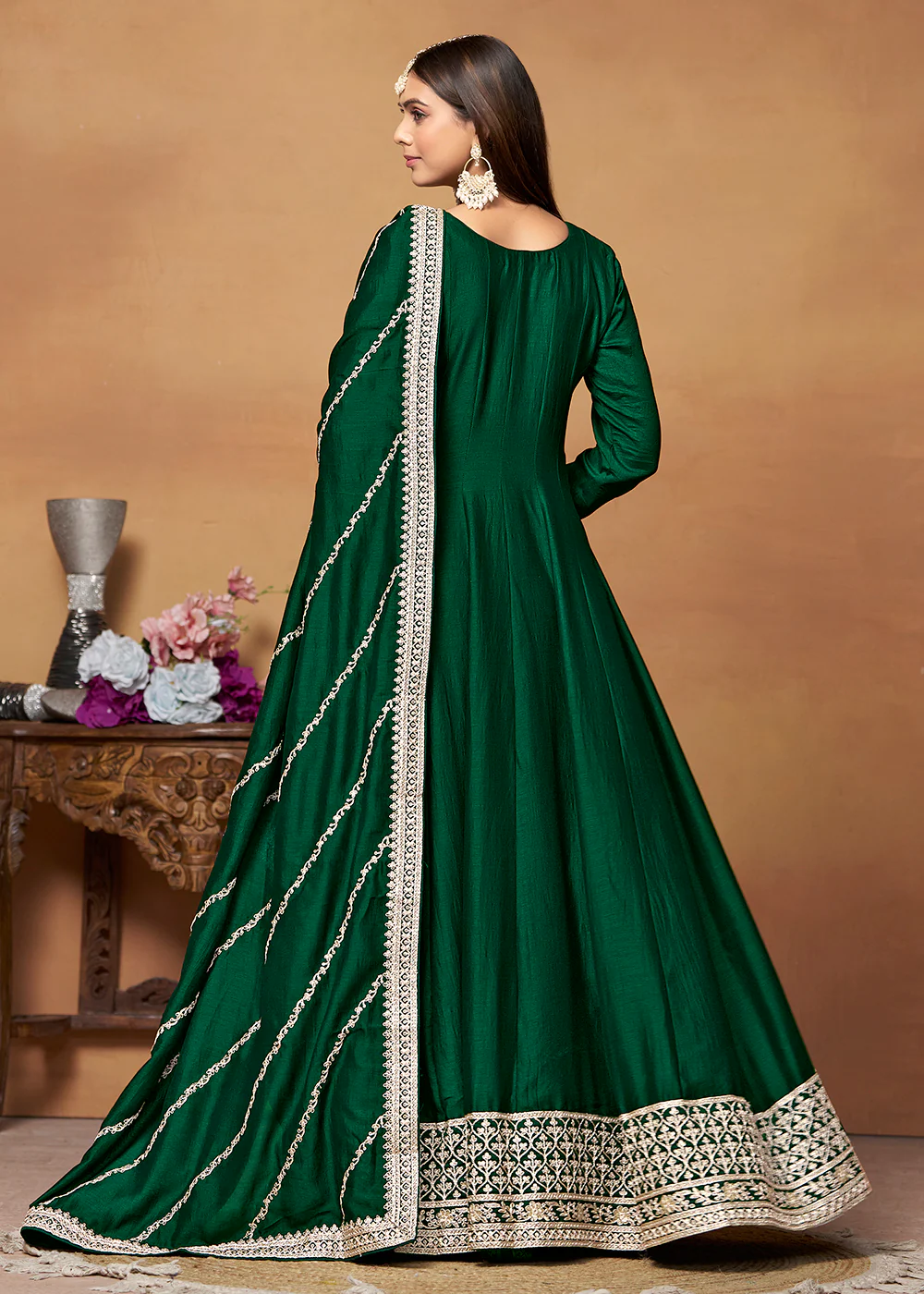 Amazing Art Silk Green Embroidered Festive Anarkali Suit - Image 2