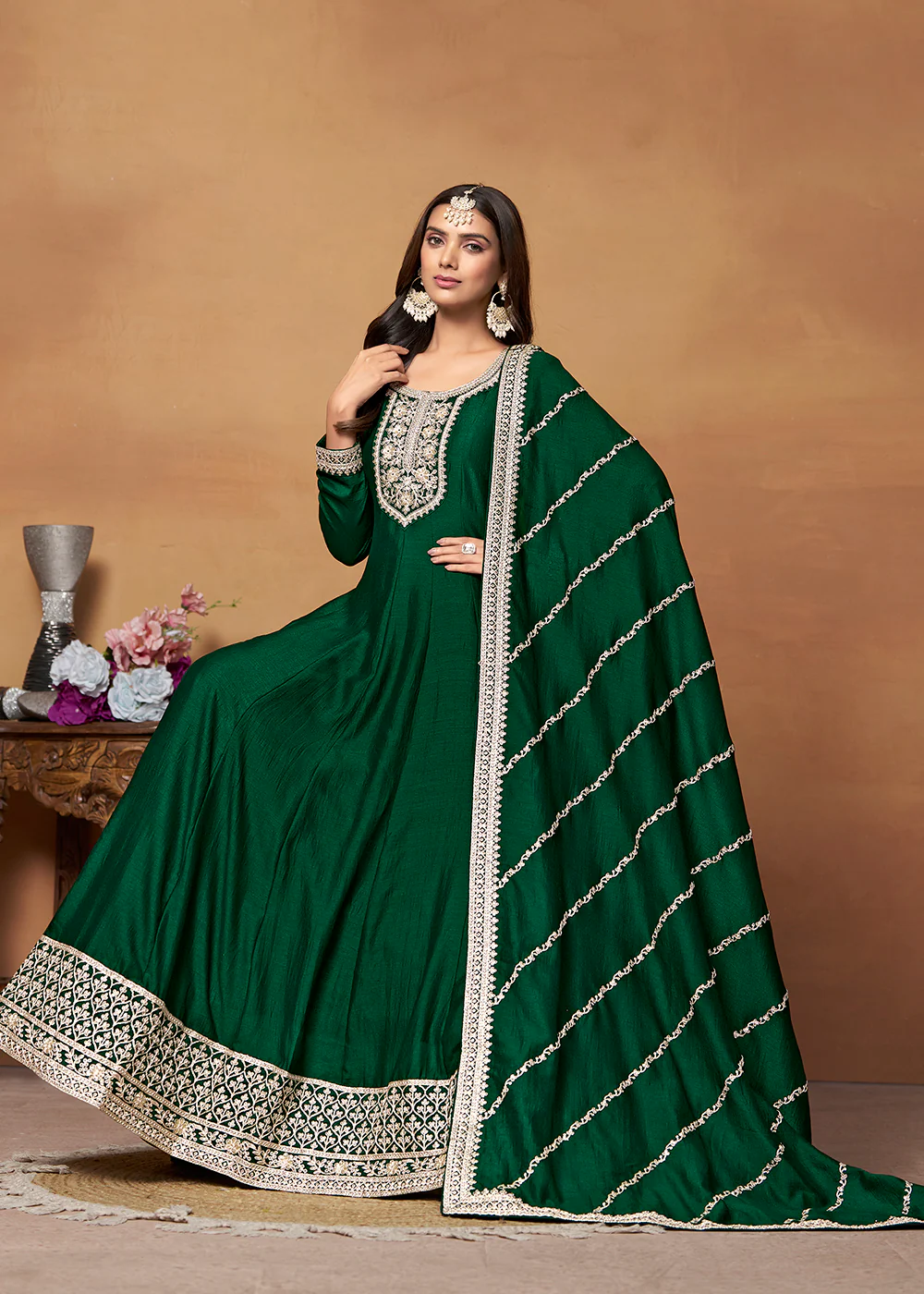 Amazing Art Silk Green Embroidered Festive Anarkali Suit - Image 4