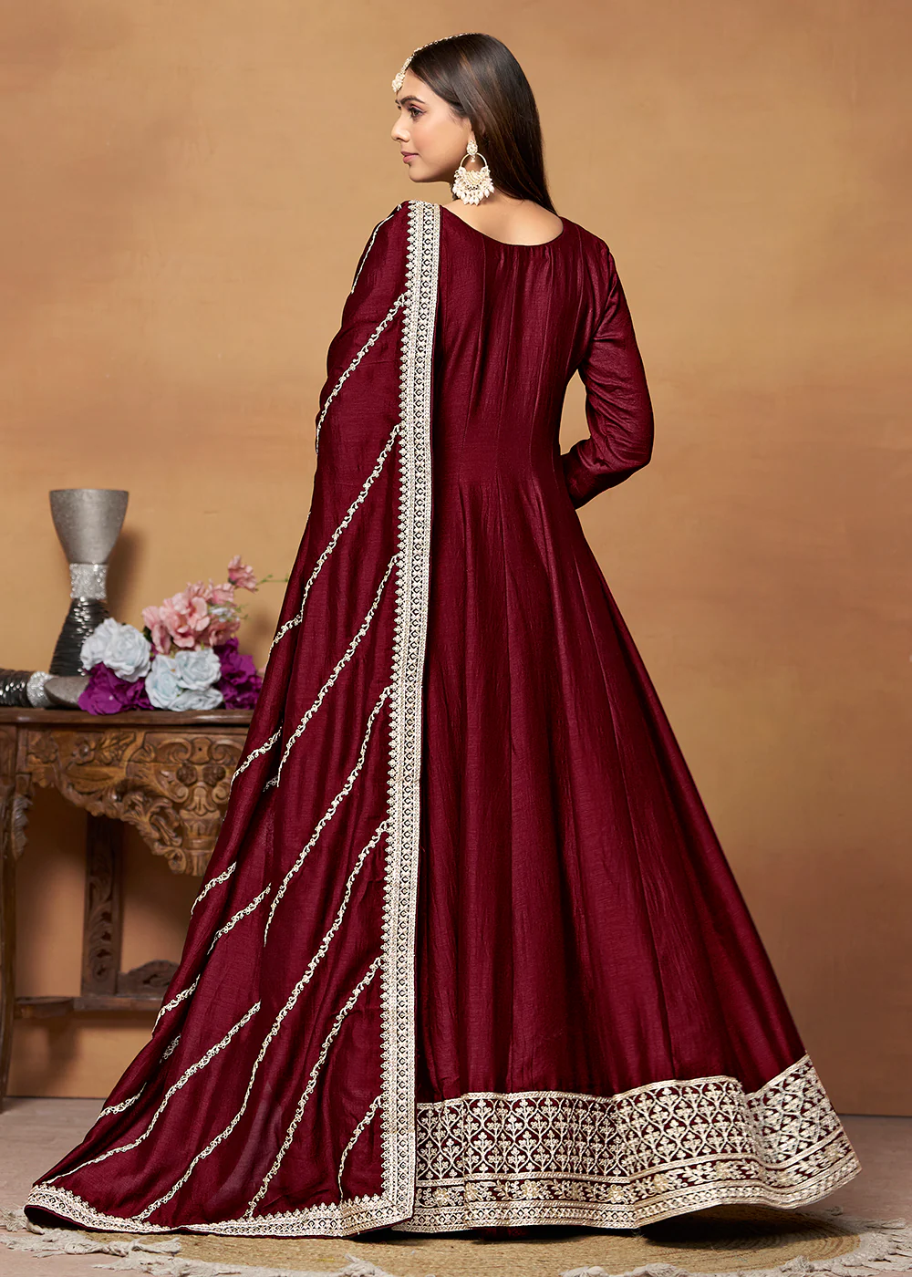 Amazing Art Silk Maroon Embroidered Festive Anarkali Suit - Image 2