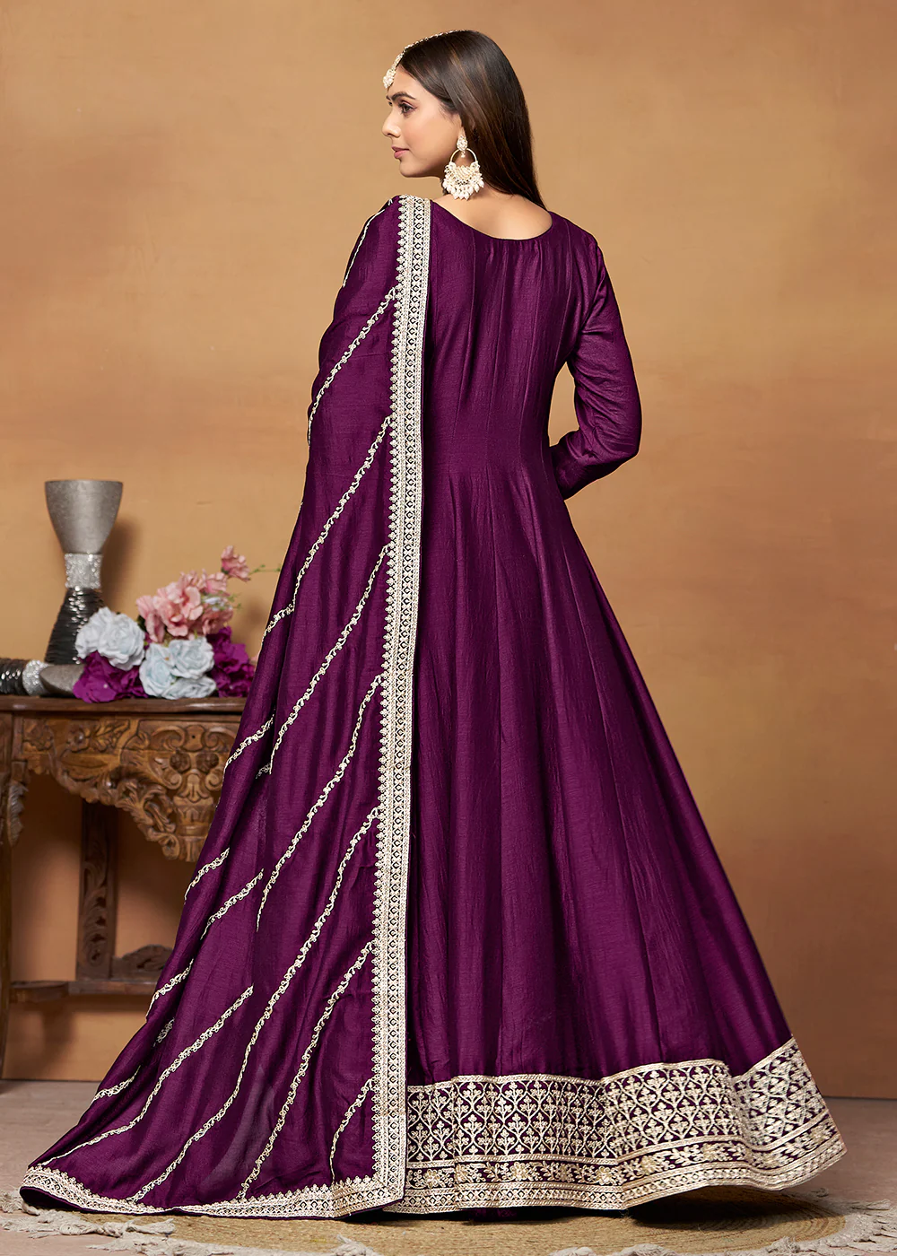 Amazing Art Silk Purple Embroidered Festive Anarkali Suit - Image 2
