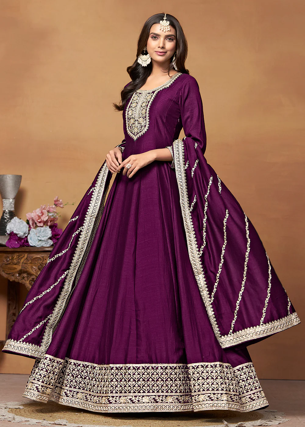 Amazing Art Silk Purple Embroidered Festive Anarkali Suit - Image 3