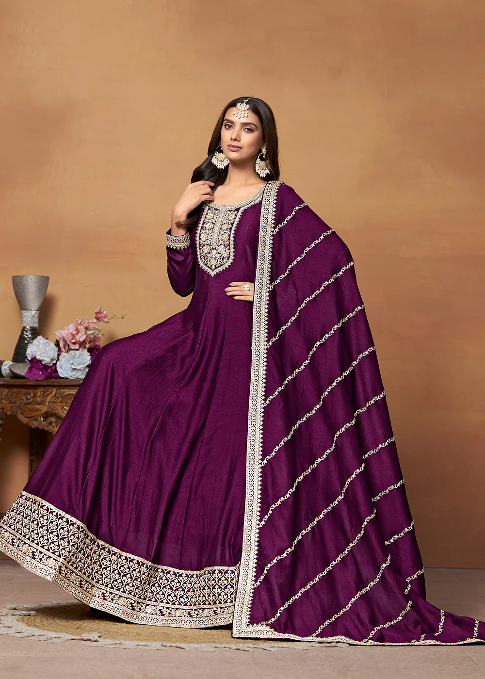 Amazing Art Silk Purple Embroidered Festive Anarkali Suit - Image 4
