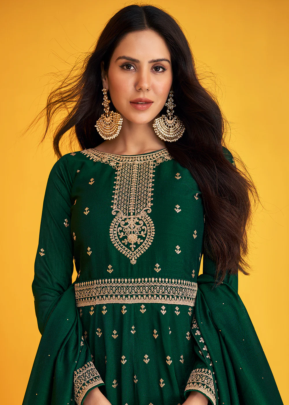 Amazing Green Silk Festive Long Anarkali Featuring Sonam Bajwa - Image 2