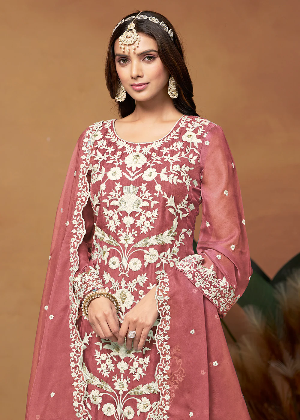 Amazing Pink Organza Embroidered Designer Salwar Suit - Image 2