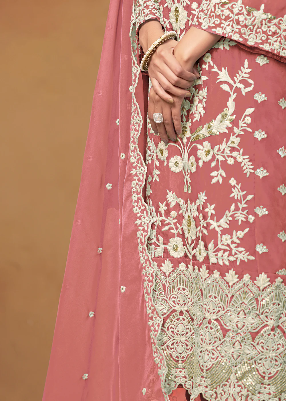 Amazing Pink Organza Embroidered Designer Salwar Suit - Image 4