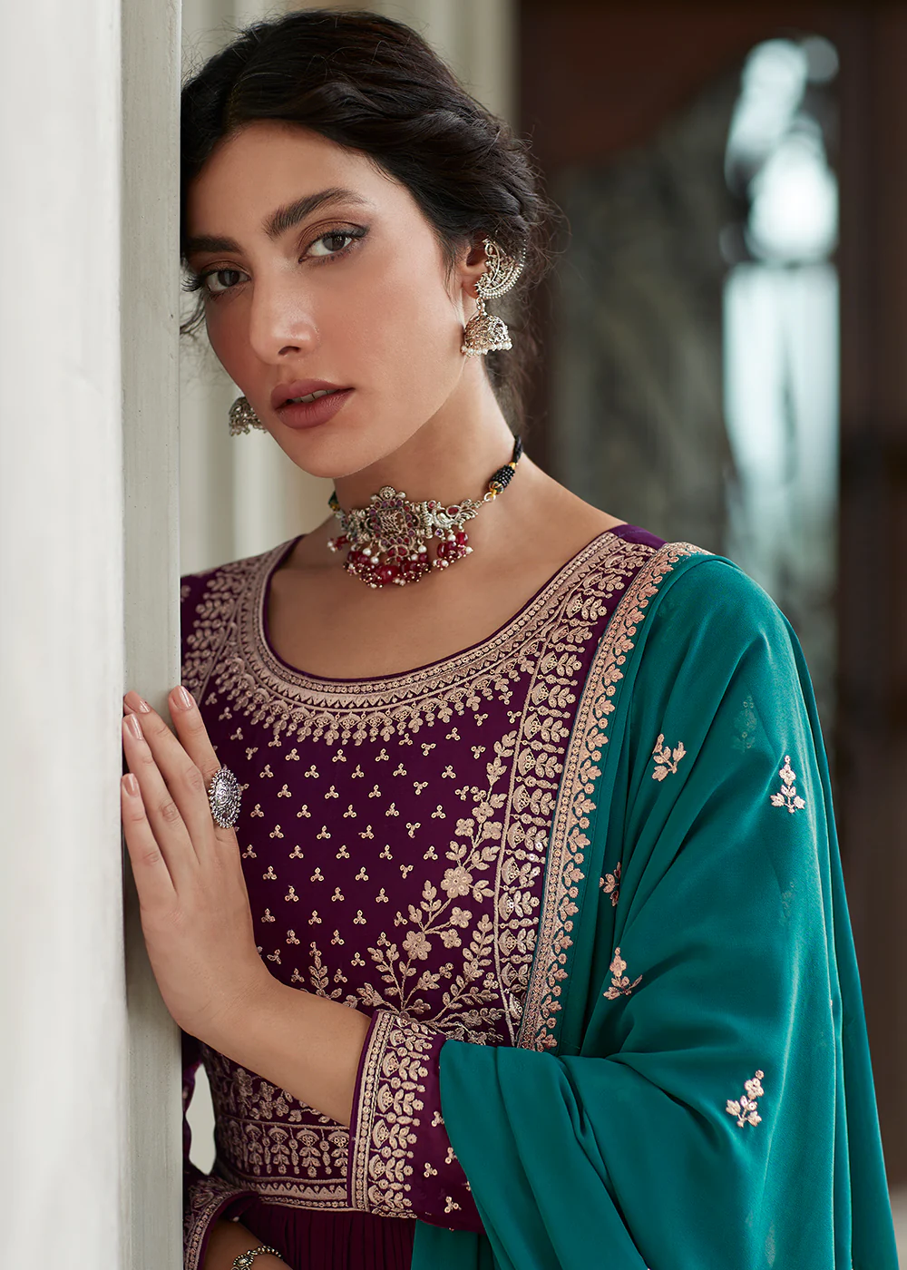 Amazing Purple & Teal Sharara Top Style Lehenga Anarkali - Image 2