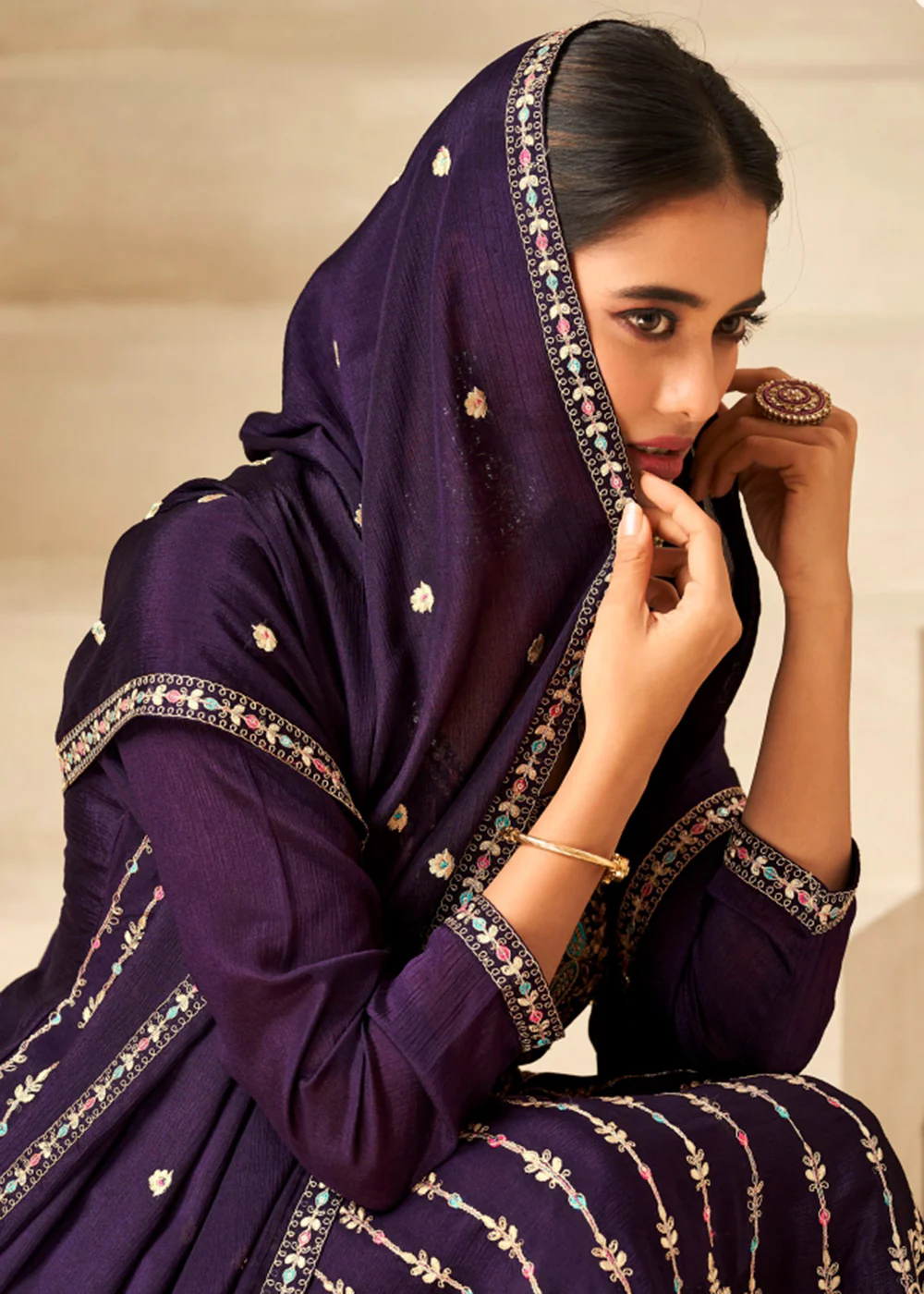 Amethyst Purple Heavy Chinnon Wedding Festive Salwar Suit - Image 5