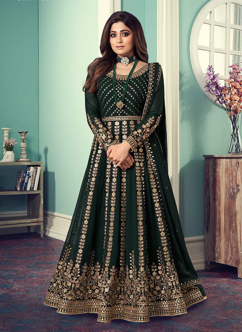 Anarkali Gown in Green Featuring Shamita Shetty - Image 3