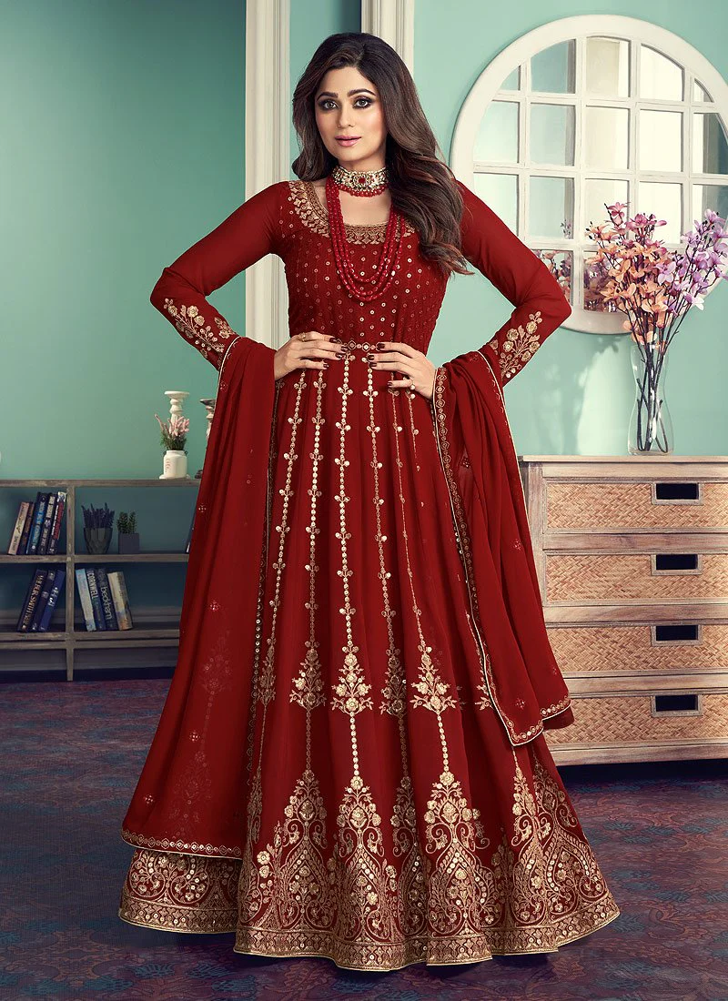 Anarkali Gown in Red Featuring Shamita Shetty - Image 3