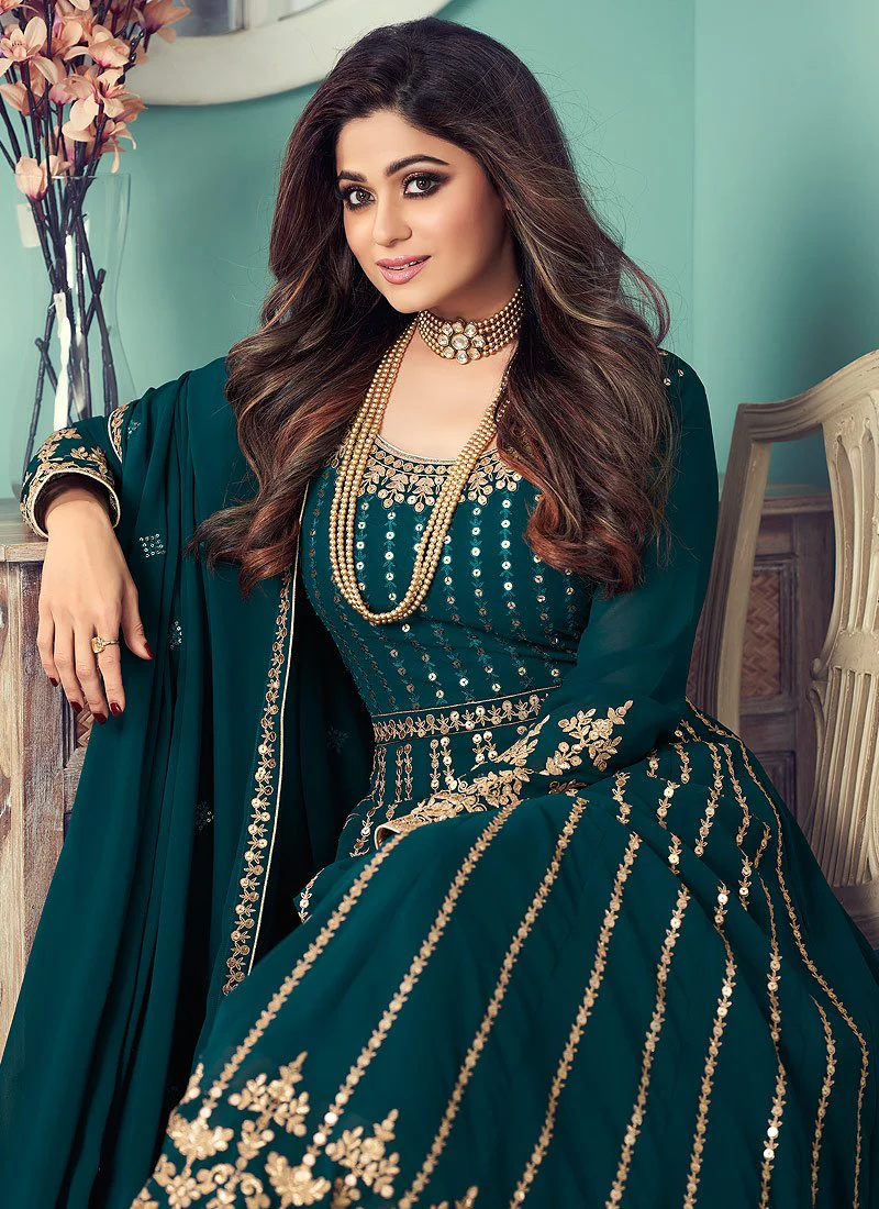 Anarkali Gown in Teal Featuring Shamita Shetty - Image 2