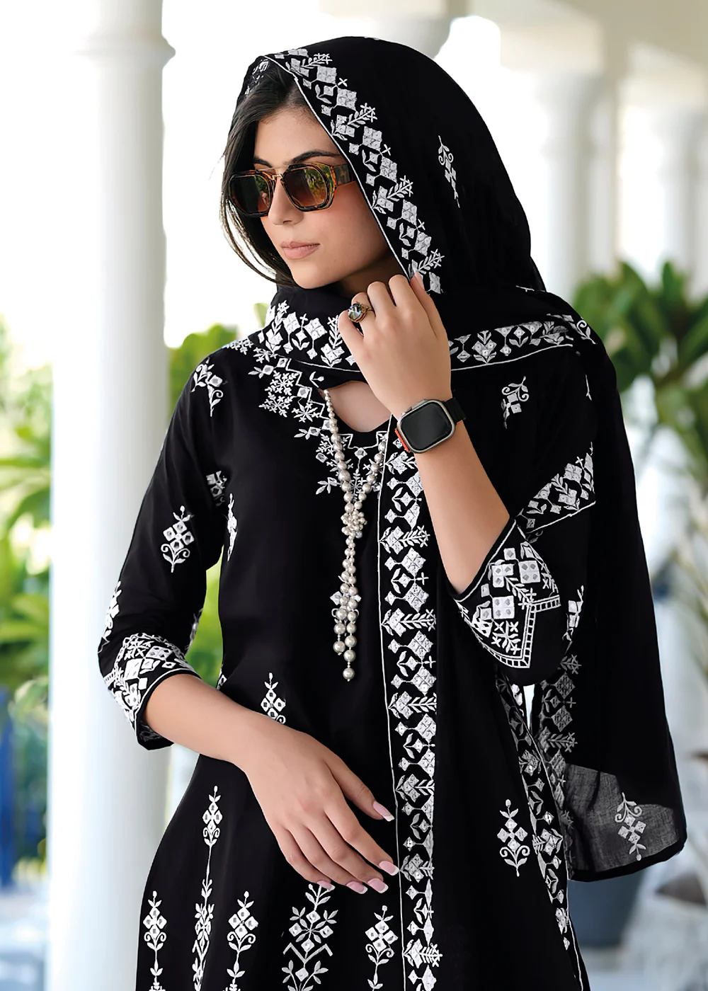 Appealing Black Mal Mal Embroidered Festive Sharara Suit - Image 2