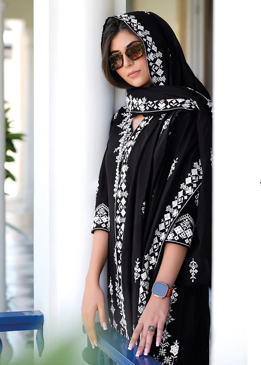 Appealing Black Mal Mal Embroidered Festive Sharara Suit - Image 4