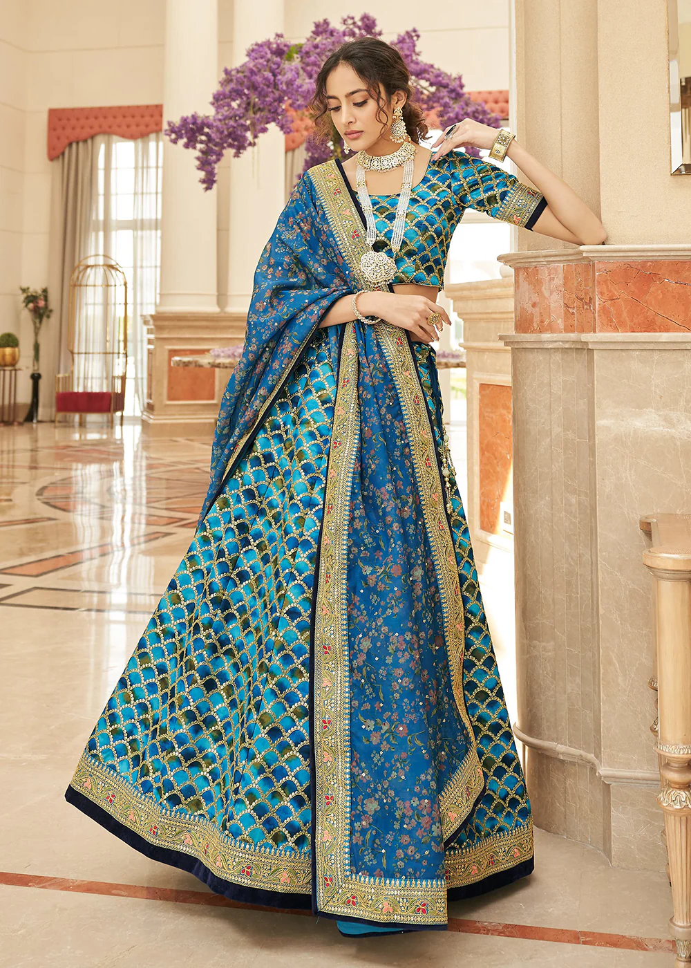 Appealing Blue Art Silk Embroidery Wedding Lehenga Choli - Image 3