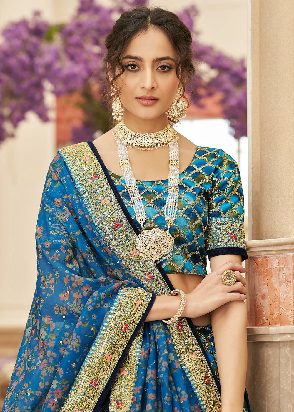 Appealing Blue Art Silk Embroidery Wedding Lehenga Choli - Image 4