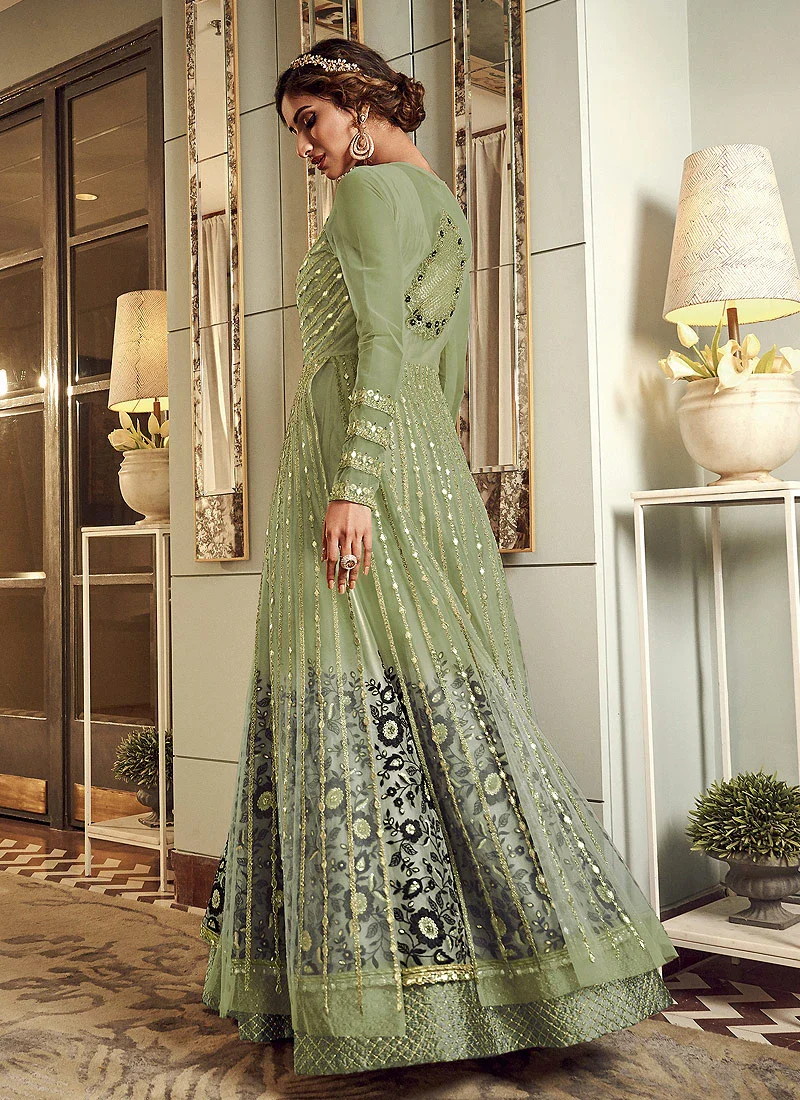 Appealing Green Designer Floor Length Anarkali Suit - Image 2