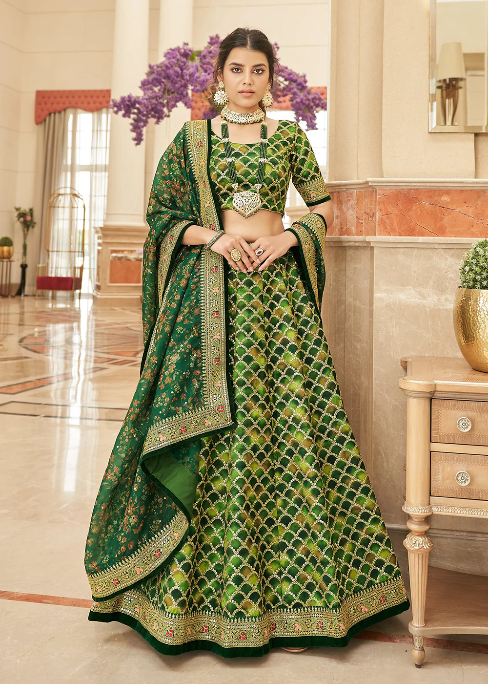 Appealing Green Art Silk Embroidery Wedding Lehenga Choli