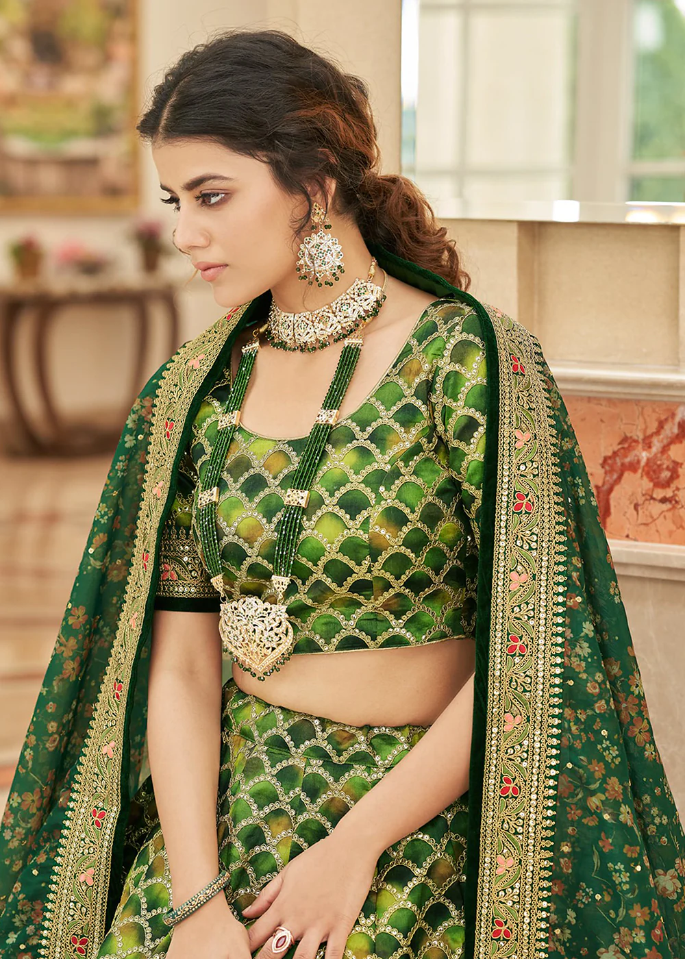 Appealing Green Art Silk Embroidery Wedding Lehenga Choli - Image 2