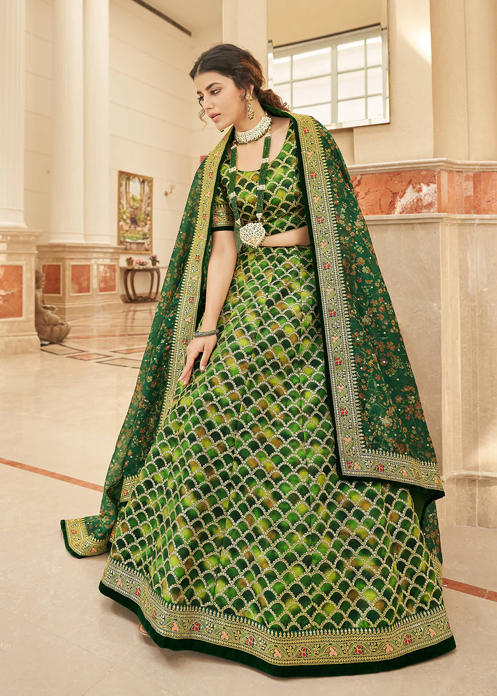 Appealing Green Art Silk Embroidery Wedding Lehenga Choli - Image 3