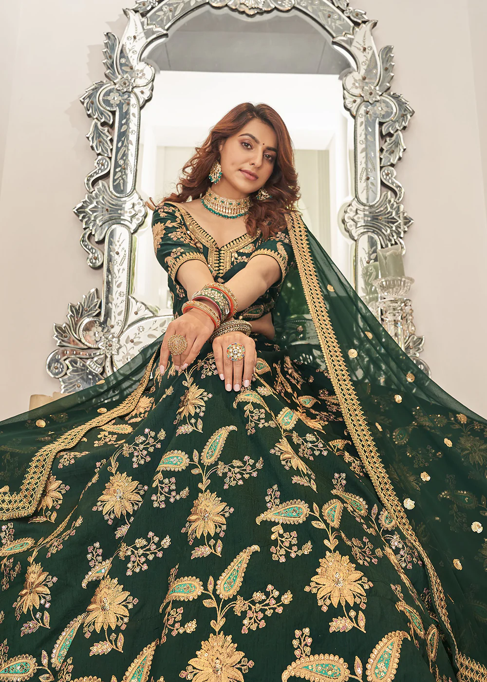 Appealing Green Art Silk Heavy Embroidery Wedding Lehenga Choli - Image 2