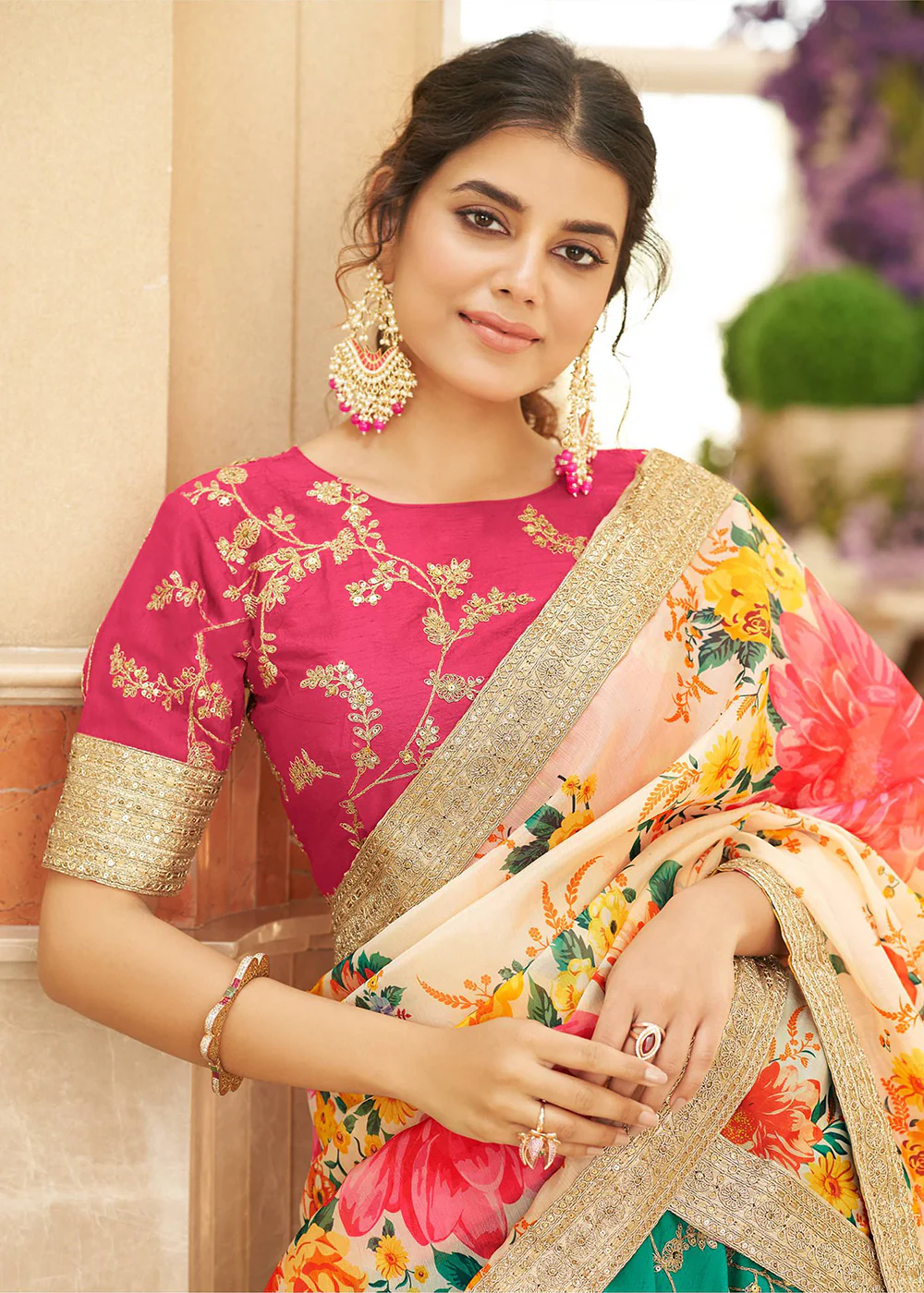 Appealing Green & Pink Art Silk Embroidery Wedding Lehenga Choli - Image 4